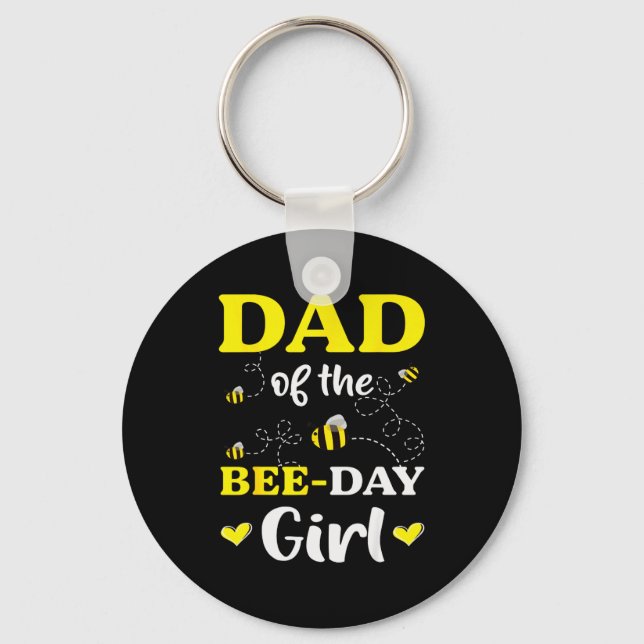 Funny Dad Of The Bee Day Girl Birthday  Keychain (Front)