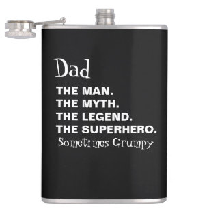 Funny Dad Quote Black White Fathers Day Flask