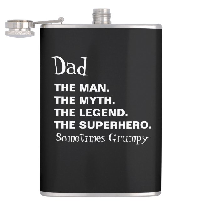 Funny Dad Quote Black White Fathers Day Flask (Opened)