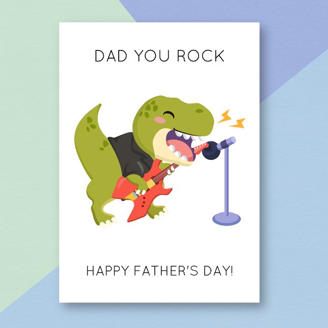 Funny Dad You Rock Dino Pun Father's Day Card (Creator Uploaded)