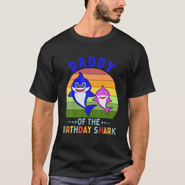 Funny Daddy Of The Shark Birthday Costume Matching T-Shirt (Front)