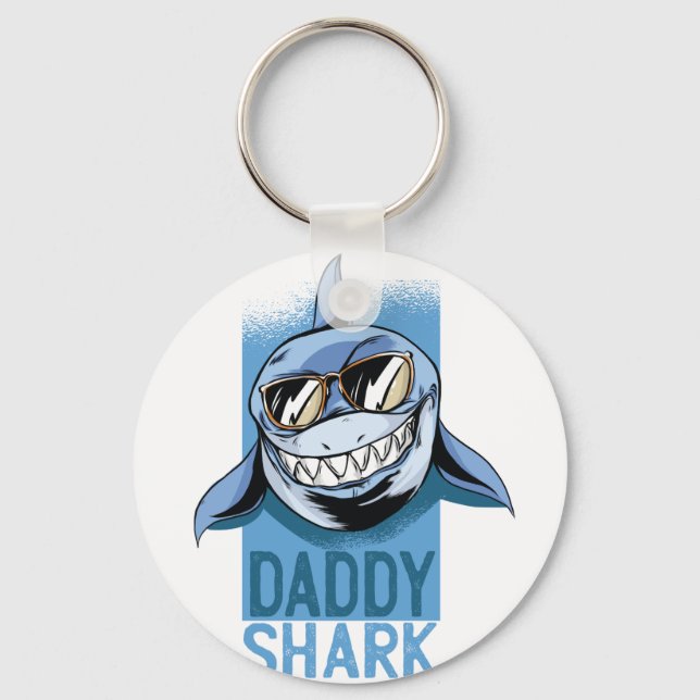 Funny DADDY SHARK Fathers Day Birthday Gift Custom Keychain (Front)