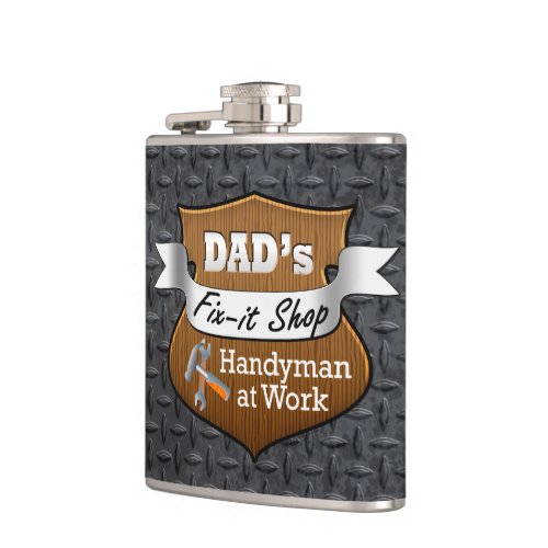 Funny Dads Fix_it Shop Handy Man Fathers Day Hip Flask