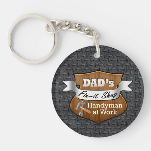 Funny Dads Fix_it Shop Handy Man Fathers Day Keychain