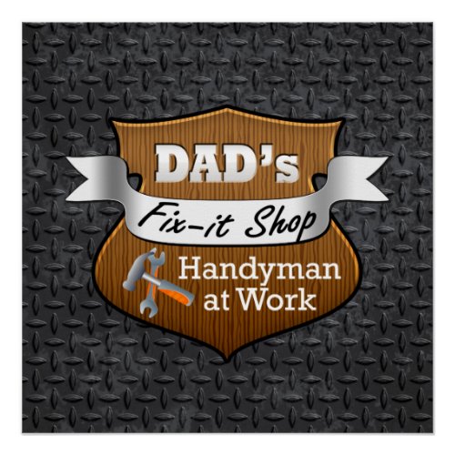 Funny Dads Fix_it Shop Handy Man Fathers Day Poster