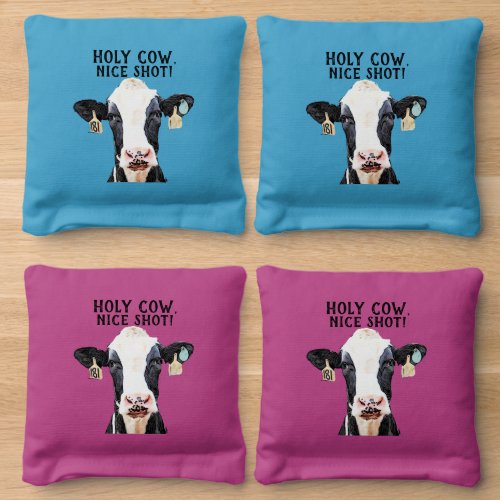 Funny Dairy Cow Pun Nice Shot Fun Farm Cornhole Bags