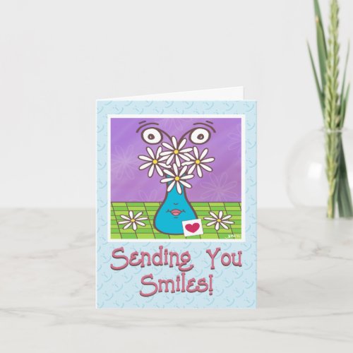 Funny Daisy Flower Vase Face Thinking Of You Card
