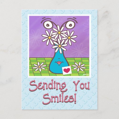 Funny Daisy Flower Vase Face Thinking Of You Postcard