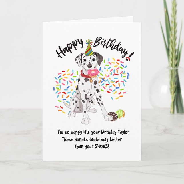 Funny Dalmatian Birthday Card Donuts (Front)