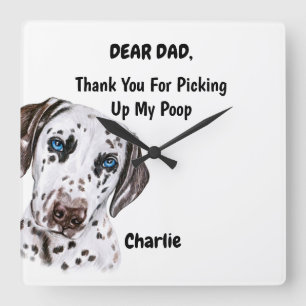 Funny Dalmatian Dad Watercolor Canine Art  Square Wall Clock