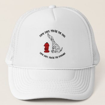 Funny Dalmatian Dog And Fire Hydrant Cartoon Trucker Hat by Petspower at Zazzle