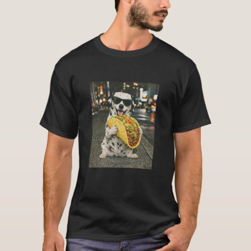 Funny Dalmatian Dog Eating Taco Meme Retro T-Shirt