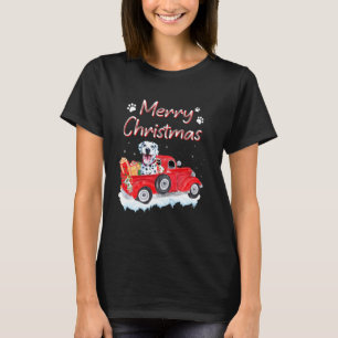 Funny Dalmatian Dog Snowflakes Red Truck Christmas T-Shirt