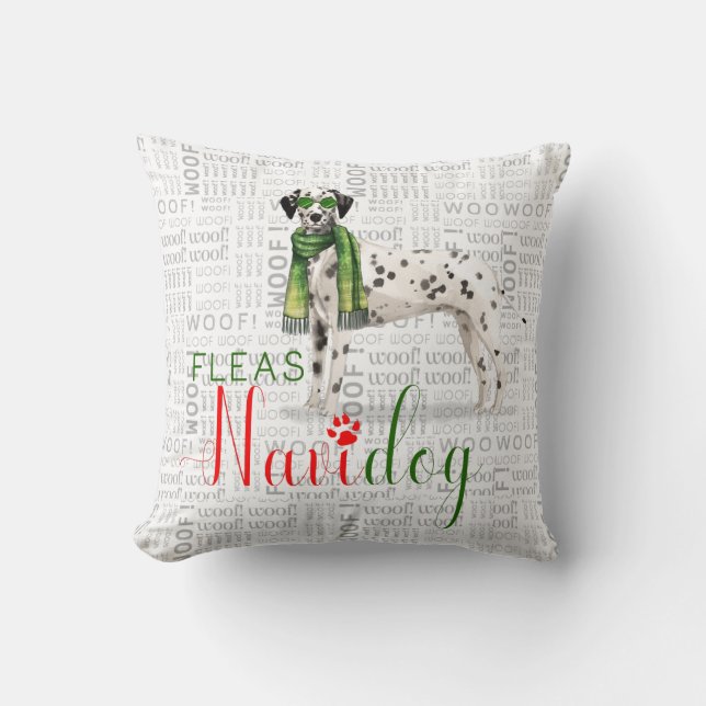 Funny Dalmatian Dog Watercolor Christmas Throw Pillow (Front)