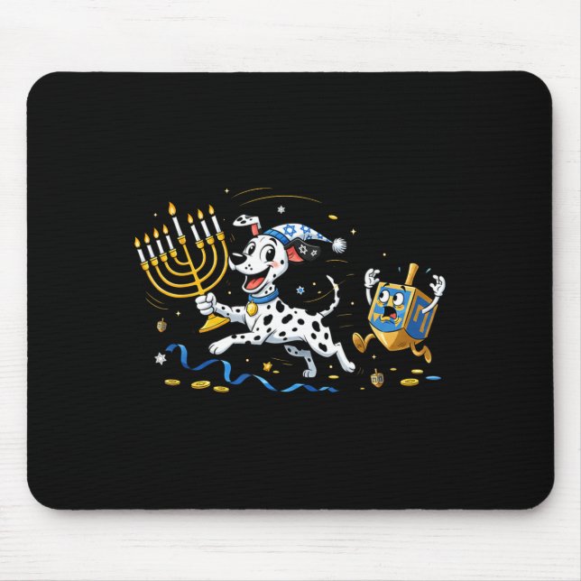 Funny Dalmatian Dreidel Menorah Hanukkah Kids Wome Mouse Pad (Front)