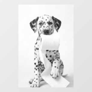 Funny Dalmatian Puppy Holding Toilet Paper Minimal Window Cling
