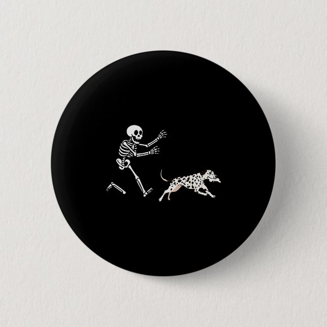 Funny Dalmatian Running Skeleton Halloween  Button (Front)