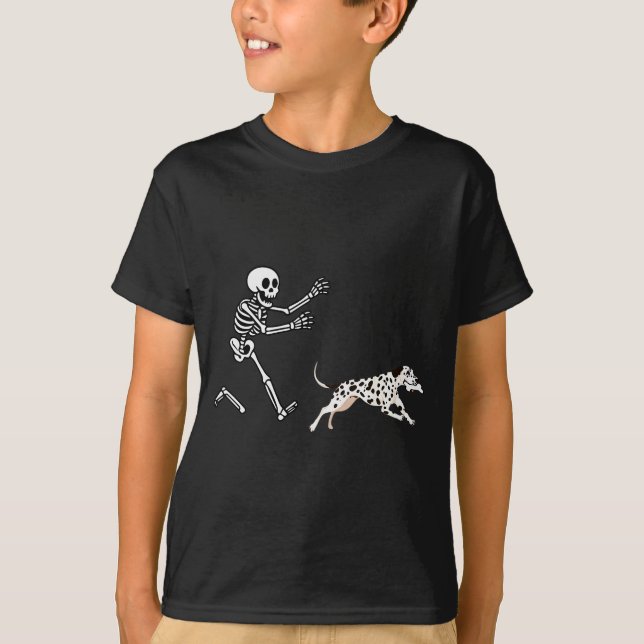 Funny Dalmatian Running Skeleton Halloween  T-Shirt (Front)