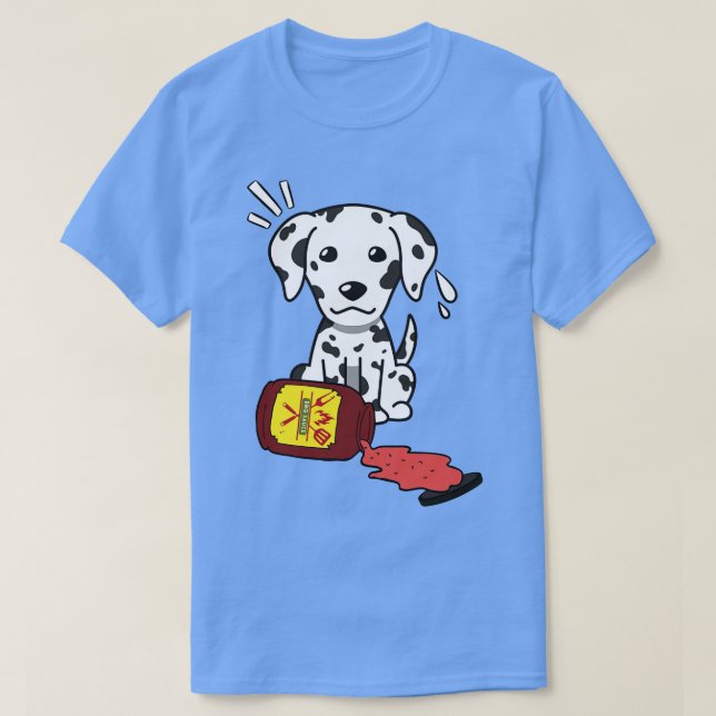 Funny Dalmatian Spills a jar of BBQ Sauce T-Shirt (Design Front)