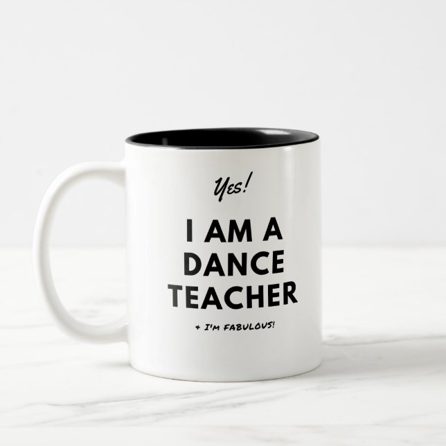 Funny Dance Teacher Black and White Cute Two-Tone Coffee Mug (Left)