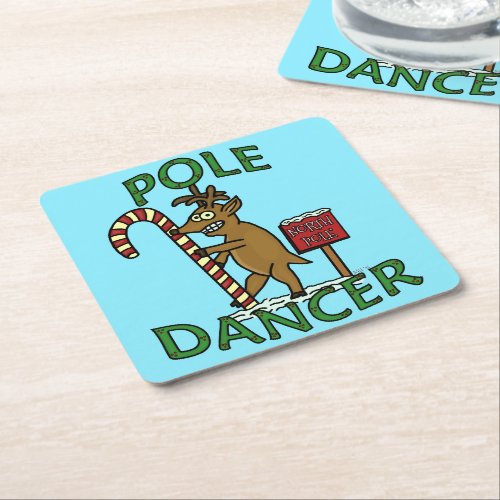 Funny Dancer Christmas Reindeer Pun Square Paper Coaster