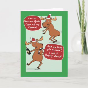 Funny Dancing and Drinking Christmas Moose Holiday Card