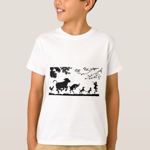 Funny Dancing Animals Cow Chicken Goat Silhouette T_Shirt