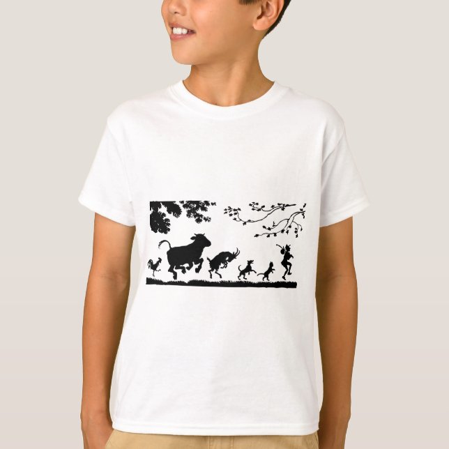 Funny Dancing Animals Cow Chicken Goat Silhouette T-Shirt (Front)