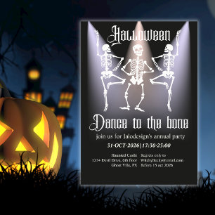 Funny Dancing Black Skeleton Halloween Party Invitation