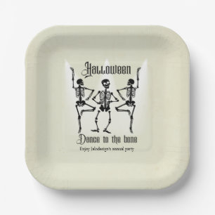 Funny Dancing Black Skeleton Halloween Party Paper Plates