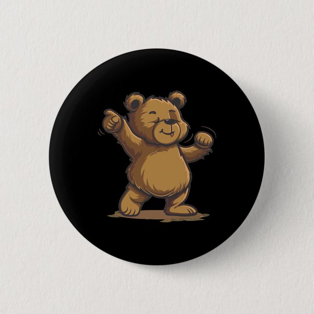 Funny Dancing Brown Bear For Lovers  Button (Front)