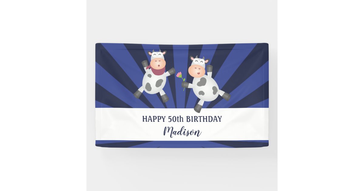 Funny Dancing Cow Couple Happy 50th Birthday Banner Zazzle Com