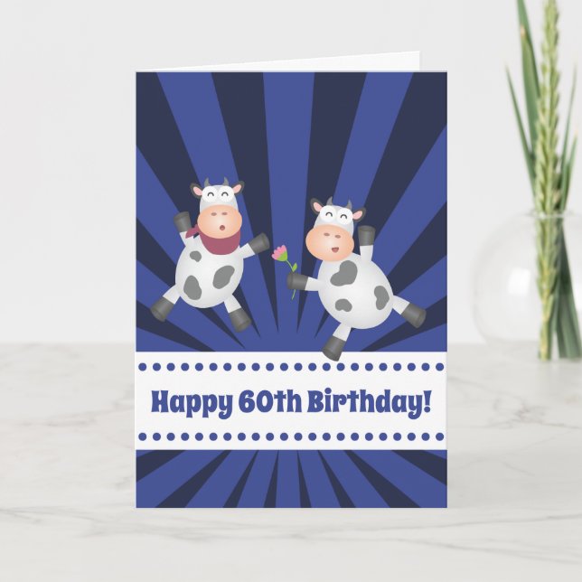 Funny Dancing Cow Couple Happy 60th Birthday Card (Front)