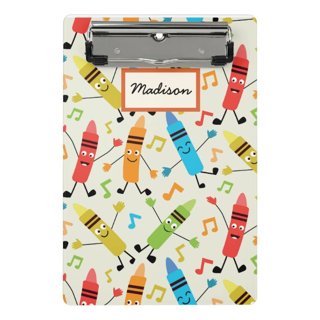 Funny Dancing Crayons With Music Notes Custom  Mini Clipboard (Front)