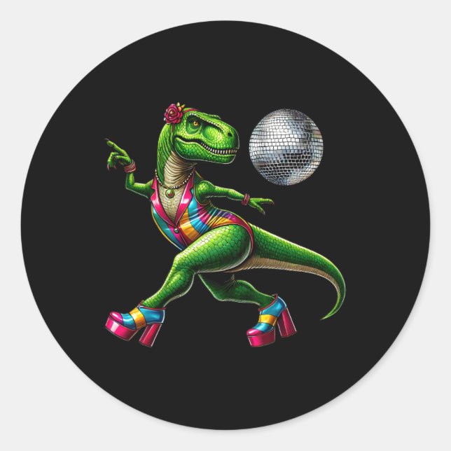 Funny Dancing Dinosaur1  Classic Round Sticker (Front)
