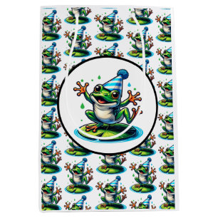 Funny Dancing Frog on a Lily Pad Birthday Medium Gift Bag