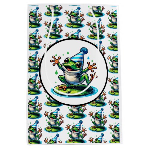 Funny Dancing Frog on a Lily Pad Birthday  Medium Gift Bag