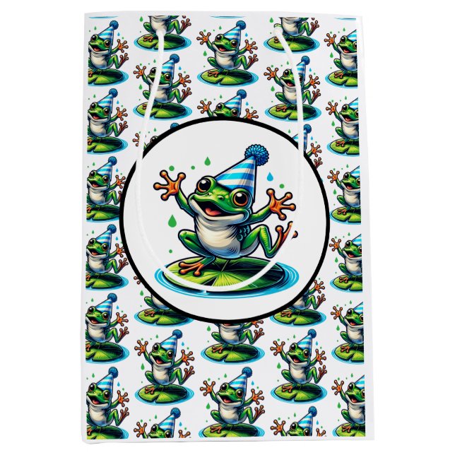 Funny Dancing Frog on a Lily Pad Birthday  Medium Gift Bag (Front)