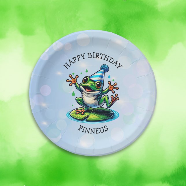 Funny Dancing Frog Personalized Birthday  Paper Plates (Creator Uploaded)