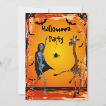 Funny Dancing Giraffe & Skeleton Halloween Party Invitation by Just_Giraffes at Zazzle