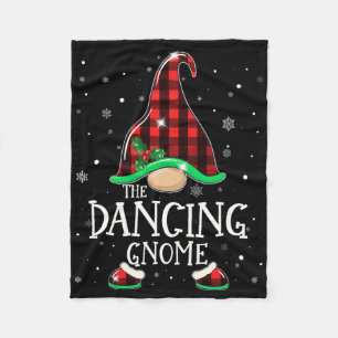 Funny Dancing Gnome Buffalo Plaid Matching Christm Fleece Blanket