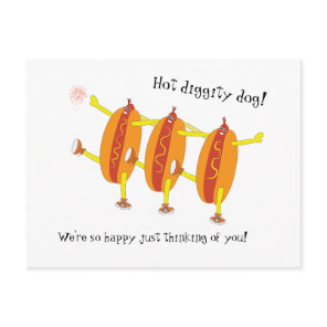 Funny dancing hot dogs celebrate love. postcard