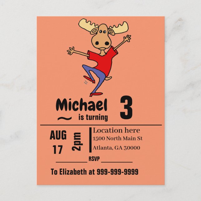 Funny Dancing Moose Birthday Party Invitation Postcard (Front)