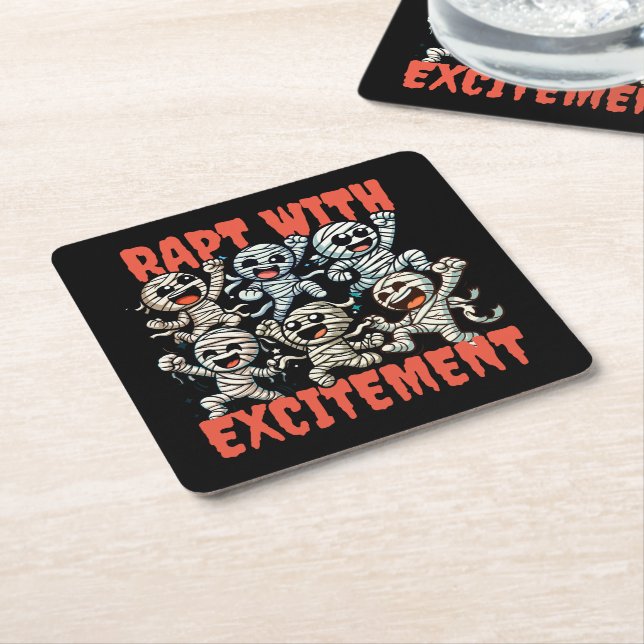 Funny Dancing Mummies Rapt with Excitement Square Paper Coaster (Angled)