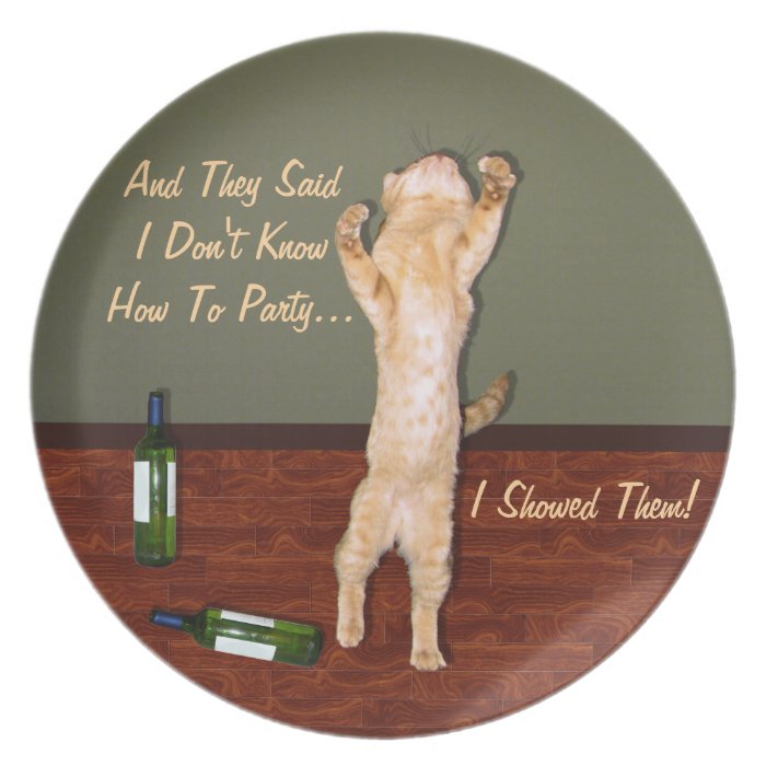 Funny Dancing Orange Party Cat Plates