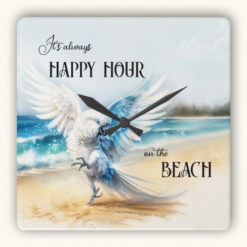 Funny Dancing Parrot Beach Square Wall Clock