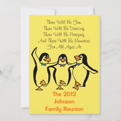 Funny Dancing Penguins Festive Family Reunion Invitation