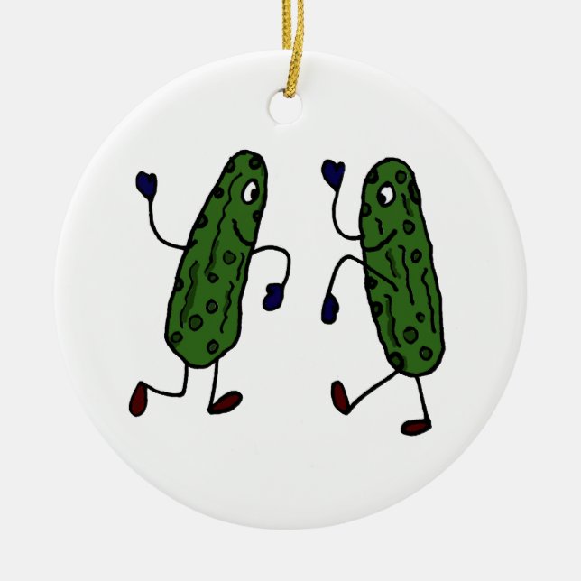 Funny Dancing Pickles Art Ceramic Ornament (Front)