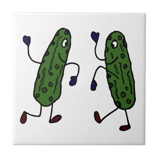 Funny Dancing Pickles Art Ceramic Tile (Front)