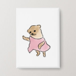 Funny Dancing Puppy In Pink Dress For Dog Mom Button